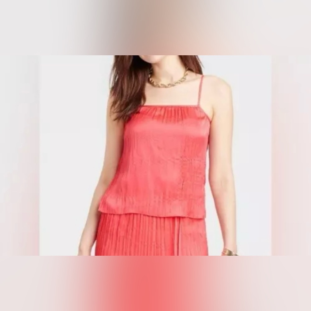 A New Day Women's Size Small Pleated Satin Tank Top Coral NWT‎